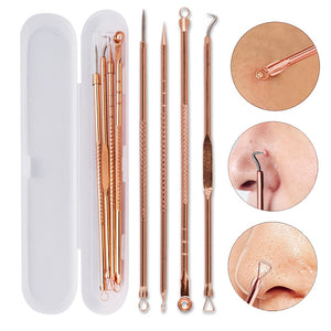 4Pcs Stainless Still Rose Gold Acne Extractor Remover Kit Blackhead Blemish Remove Pimple Needles Treatment Face Skin Care Tools